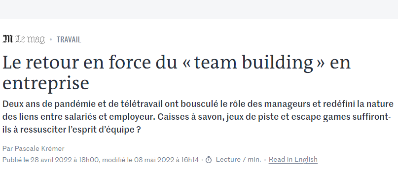 Le retour en force du « team building » en entreprise - Le Monde Le retour en force du « team building » en entreprise - Le Monde